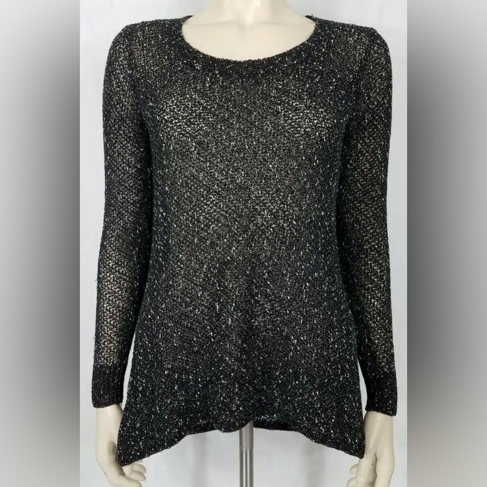 Eileen Fisher Black Speckle Semi Sheer Thin Pullover Sweater Blouse - Size XS